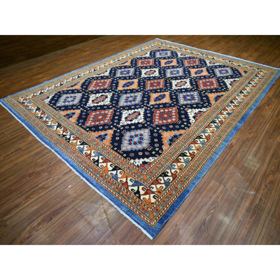 9''2""X11''10"" Navy Blue, Afghan Ersari With Large Elements, Natural Dyes Dense Weave Soft Wool Hand Knotted, Oriental Rug 364A2F0E9FA5407FB12151656317 -  Isabelline, 364A2F0E9FA5407FB121516563172BDC