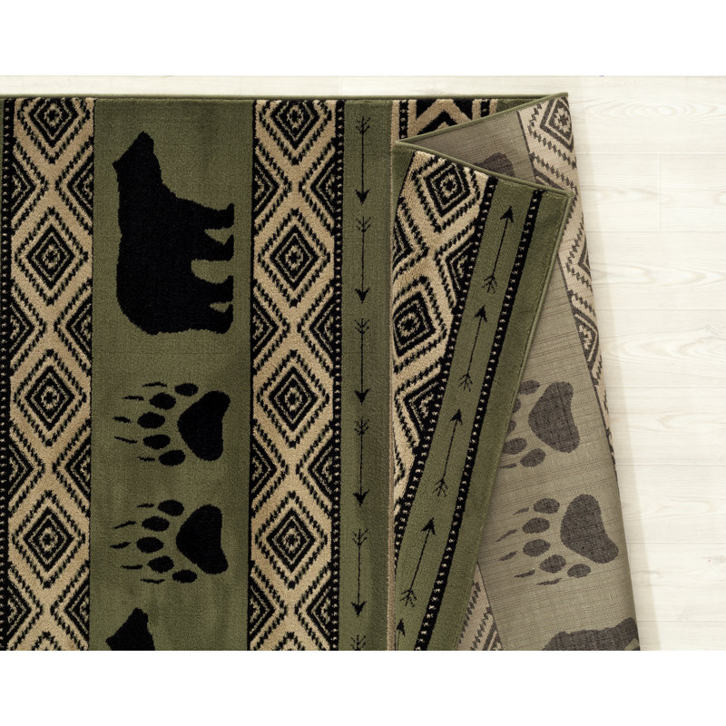 Tapis vert / beige / noir Pippen Southwestern, Rectangle 5 pi 3 po x 7 pi 2 po