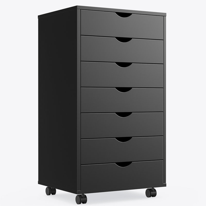 Commode 7 tiroirs - Armoires de rangement avec roulettes Commode en bois, Noir, noir, noir, noir