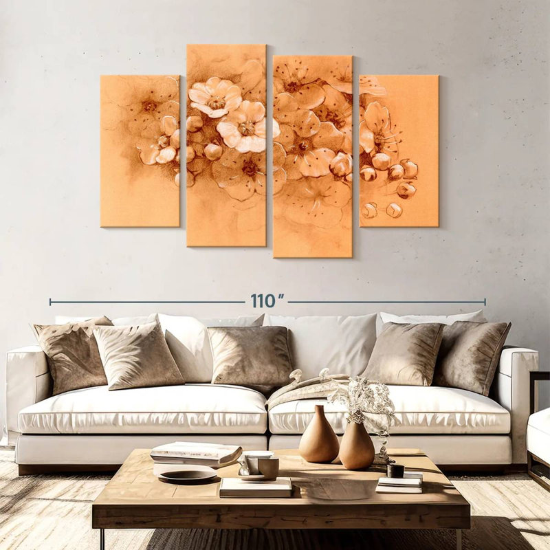 Fleurs de printemps orange pastel, H 54 po x l 84 po