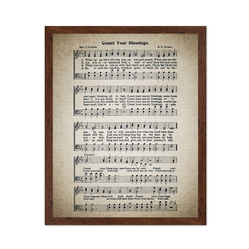 Feuille de cantique Count Your Blessings, H 24 po x l 32 po, Affiche, Encadrement brun