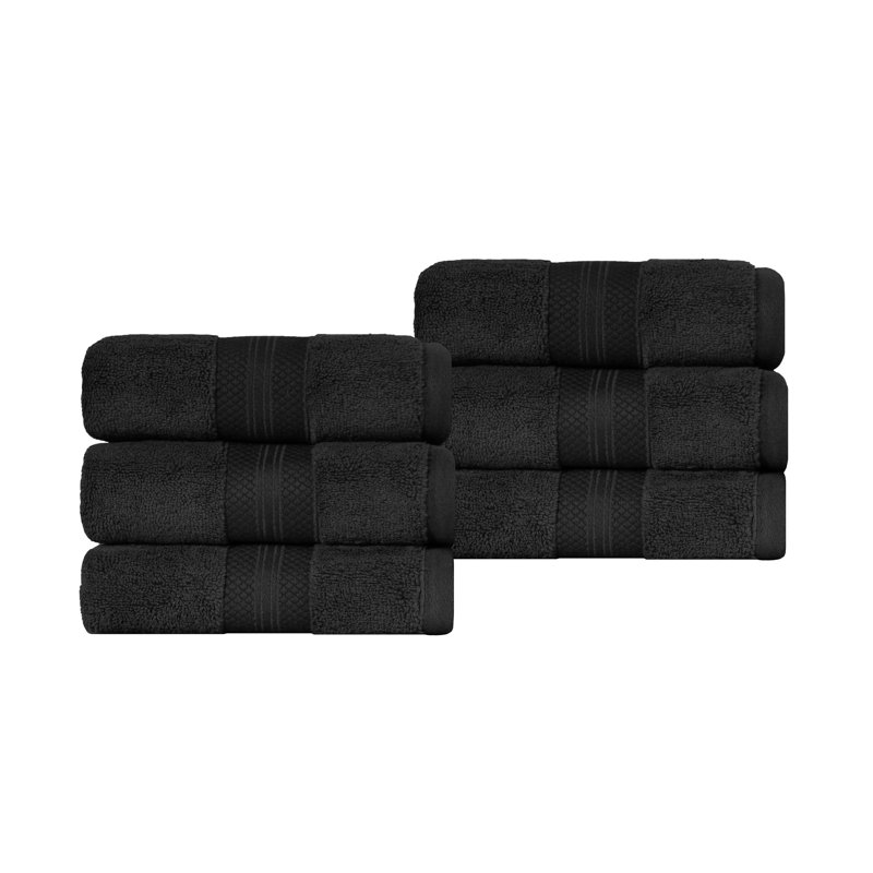 Finnian Plush Heavyweight, 100% Turkish Towel Collection, Black, Hand Towels - 6 Pack