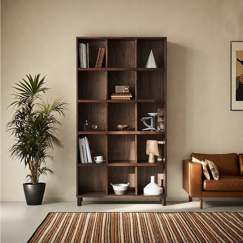 Bibliothèque en bois massif de style italien, (5 tablettes) H 75,2 po x l 40,47 po x P 12,6 po