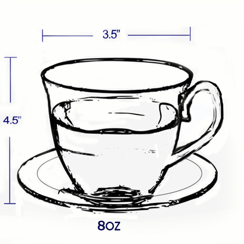 Elegant Silver Floral Porcelain Tea Cups and Saucers Set, 8 oz, Set of 4
