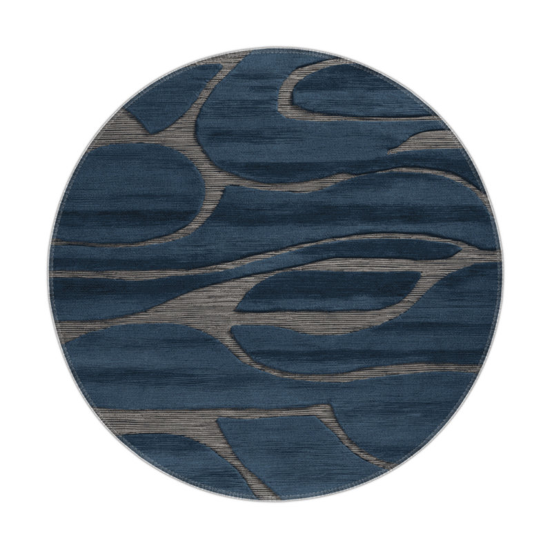 Tapis gris abstrait intérieur et extérieur, Rond 5 pi