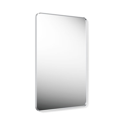 Rectangular wall mirror with a thin metallic frame and rounded corners