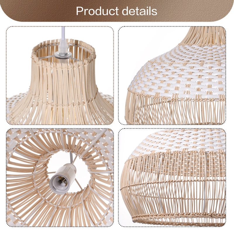 Calpella -Natural and White Rattan Light Pendant, 23.62" H x 23.62" W x 23.62" D