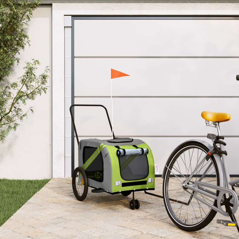Pet Bike Trailer Oxford Fabric and Iron, 65cm H x 63cm W x 121cm D, Green/Grey