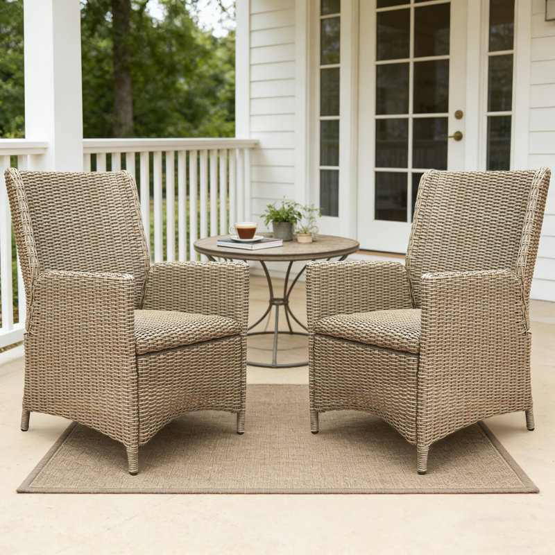 Rattan Patio Dining Side Chair Set of 2, 2