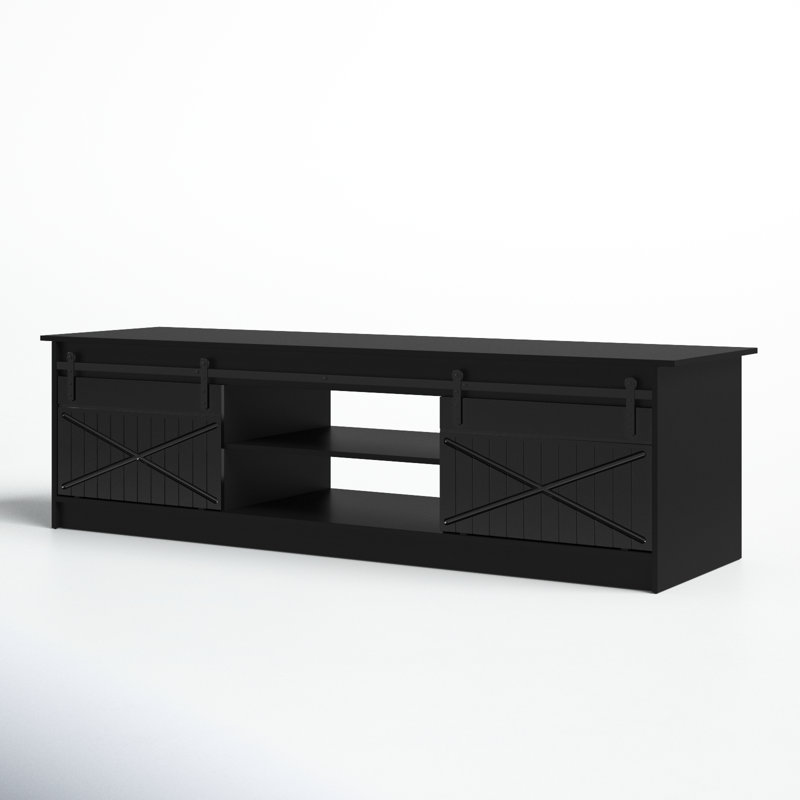 Phineas 78.7" Modern TV Stand with High Gloss Finish, Black