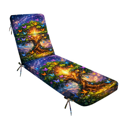  Outdoor Indoor 3'' Lounge Patio Cushion Vibrant Magical Tree Colorful Butterflies Cosmic Night Sky Water-Resistant Chaise Lounge Cushion for Chair Patio Furniture Seat Cushion