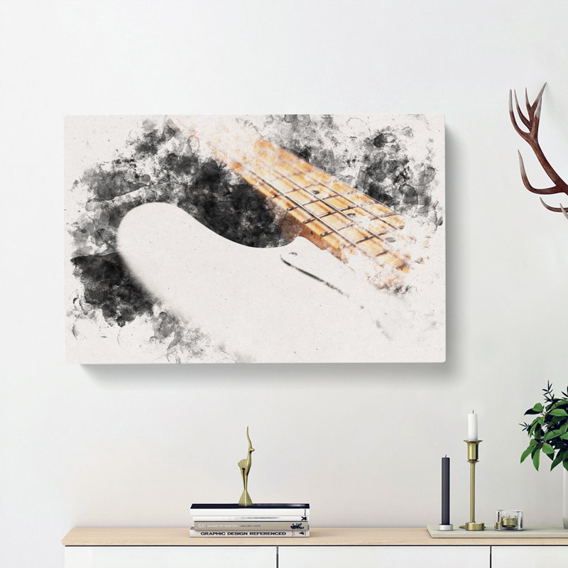 Strings of a White Bass Guitar - Wrapped Canvas, 50cm H x 76cm W x 3cm D