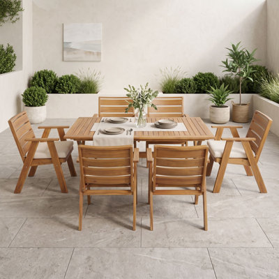 Wood 7-Piece Outdoor Dining Set with Extendable Table and 6 Chairs