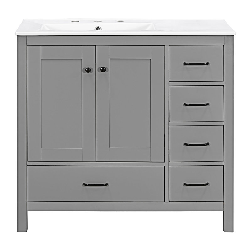 Ensemble de meuble-lavabo avec lavabo en céramique, Gris
