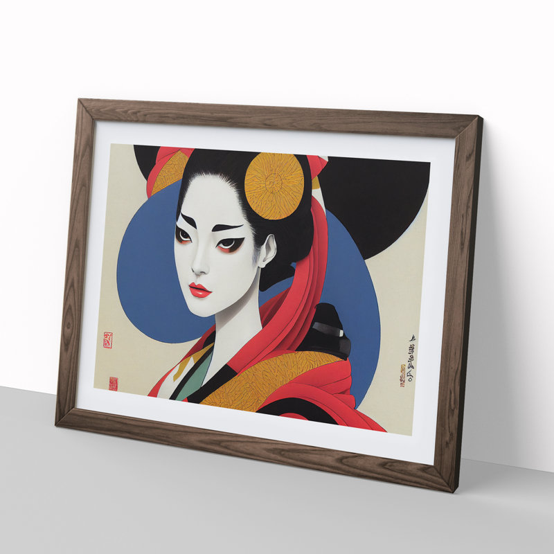 Spirited Geisha - Framed Print, Walnut, 46cm H x 64cm W x 2cm D