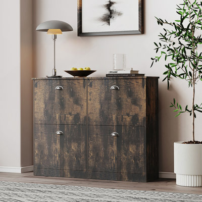 Hidden Slim Narrow Shoe Rack Cabinet With 4 Drawers For Organizing Footwear In Entryway, Foyer, Hallway, Or Bedroom