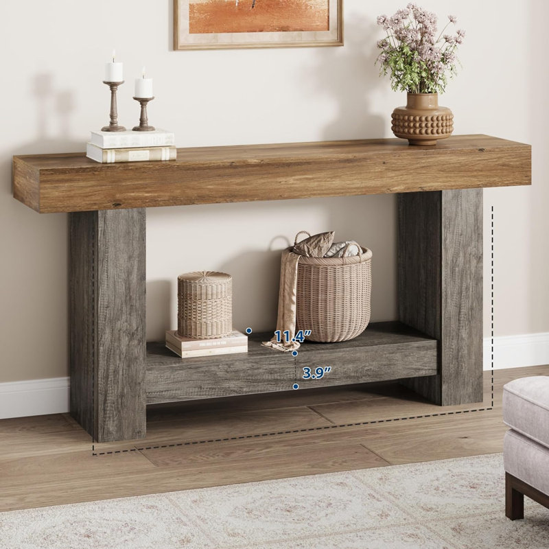 63" Console Table for Entryway, Entry Accent Table for Living Room, Long  Console Table with Storage, Farmhouse Hallway Table with 2-Tier Storage Shelf, Rectangular Sofa Table Behind Couch