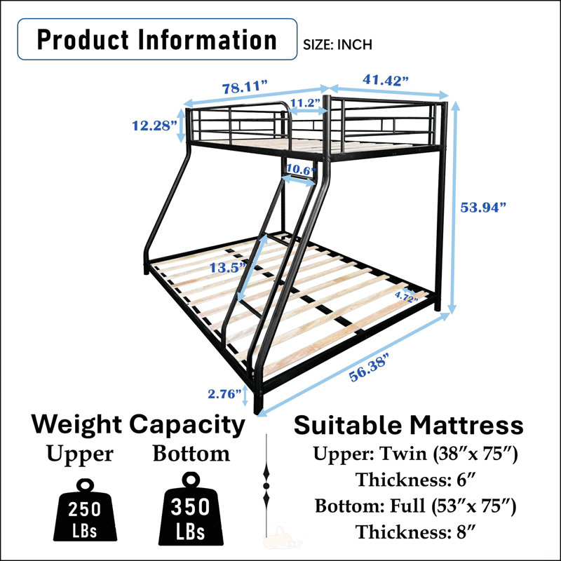 Metal Twin Over Full Bunk Bed