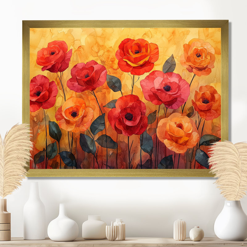 Jaazaniah - Floral Wall Art, H 30 po x l 40 po, Reproduction encadrée, Doré