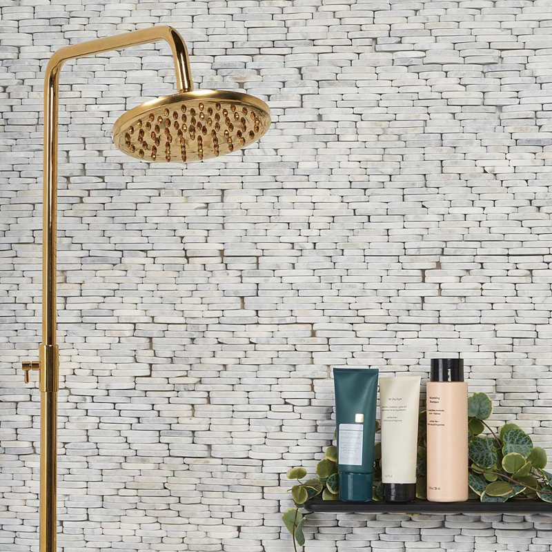 Nature Stacked Pram Gray Pebble Mosaic Tile, Sumatra Blend Multicolor