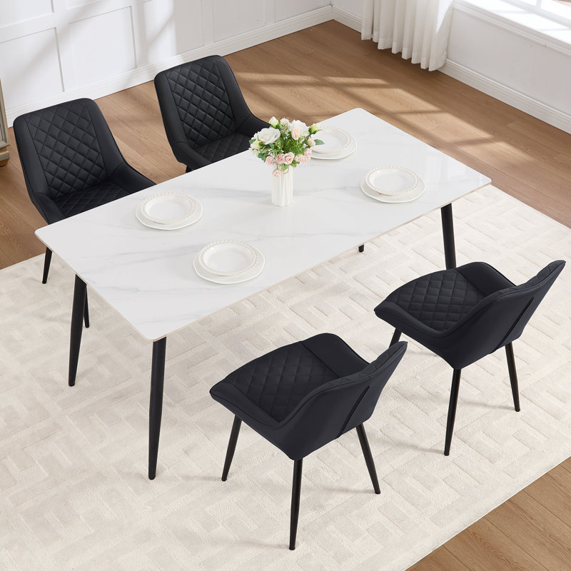 Faux Leather Upholstered Metal Dining Chair, 4, Black