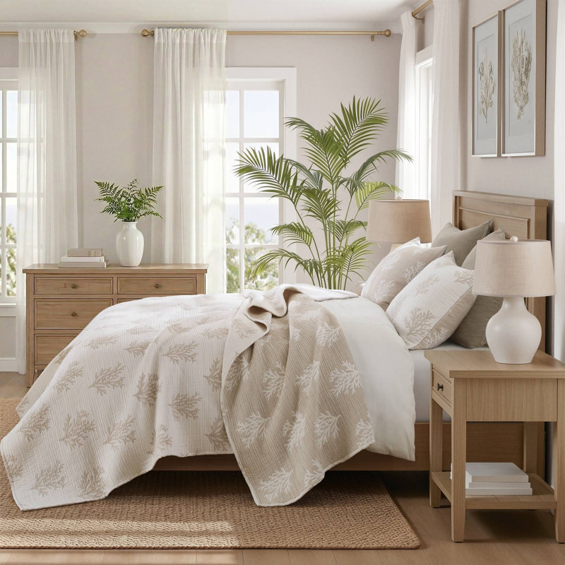 Ensemble de literie réversible pour lit king, couette en mélange de coton, style moderne beige et gris