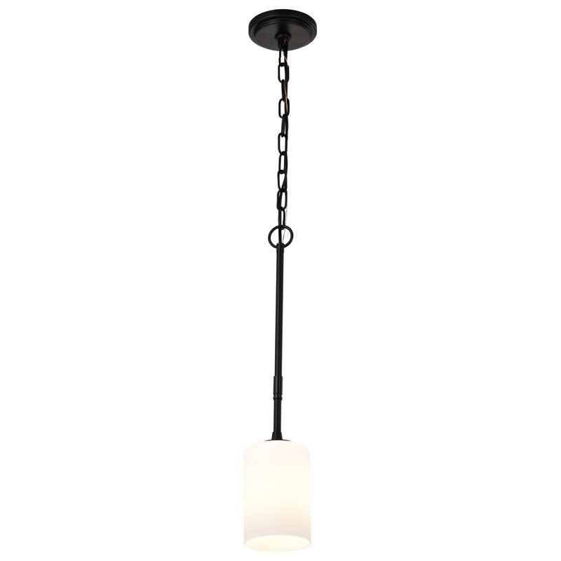 Mini luminaire suspendu en verre opale 1 lumière Stivers, Noir mat