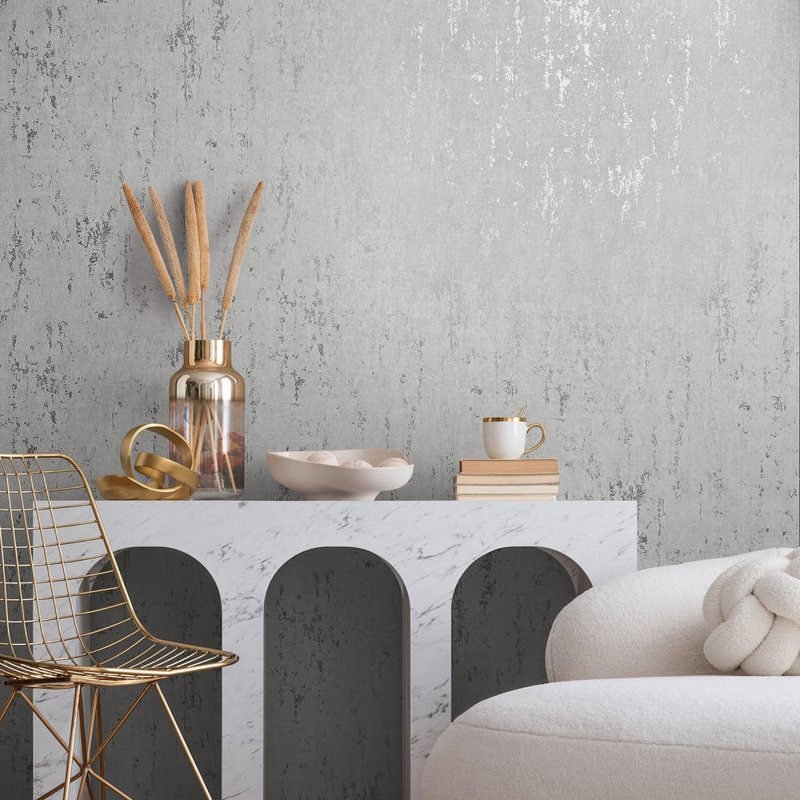 City Romance Collection Metallic Concrete Wallpaper Roll, Black