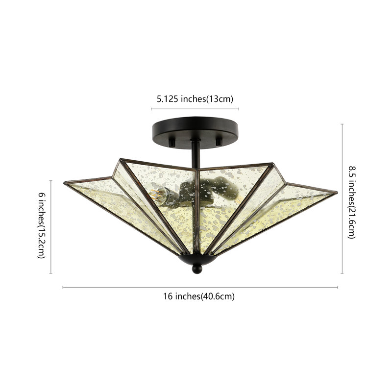 Glass Semi Flush Mount, Black, Light Yellow