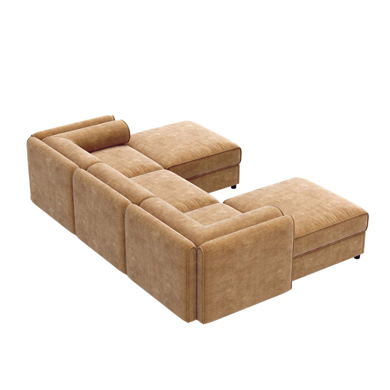 Élégant canapé en chenille avec siège de rangement et repose-pieds, dossier cylindrique en forme de U à 3 places et accoudoirs, canapé contemporain en tissu à 3 places avec compartiment de rangement caché