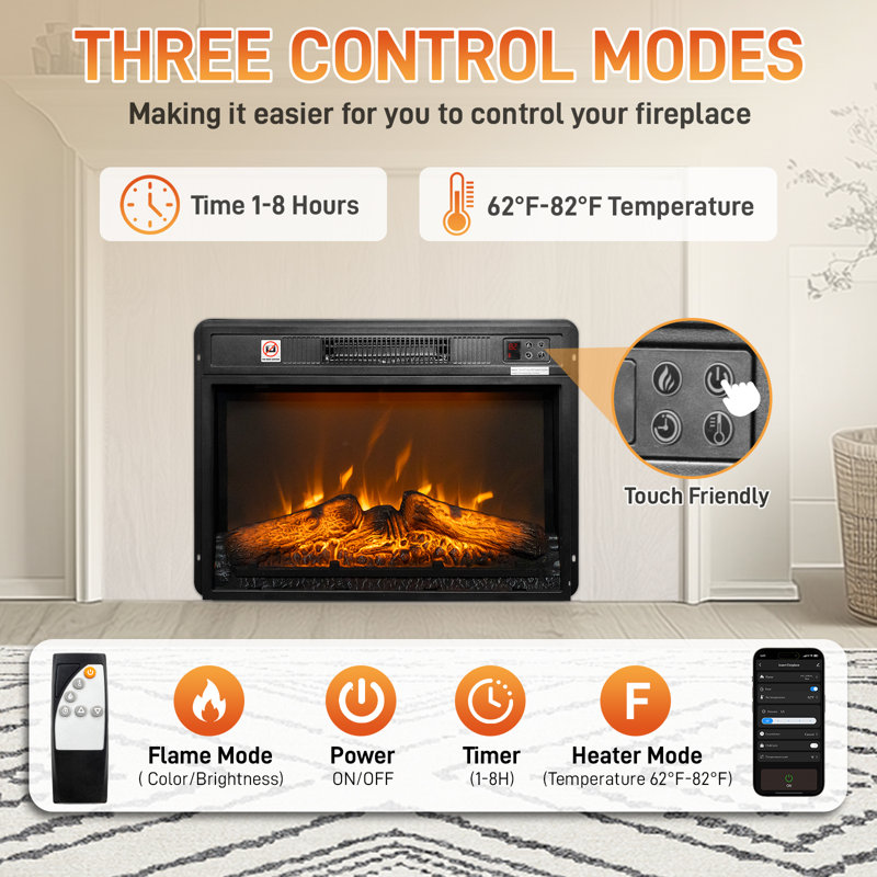 Foyer électrique encastrable avec fonction Wi-Fi et 6 couleurs de flamme, H 17,5 po x l 24,21 po x P 5,1 po