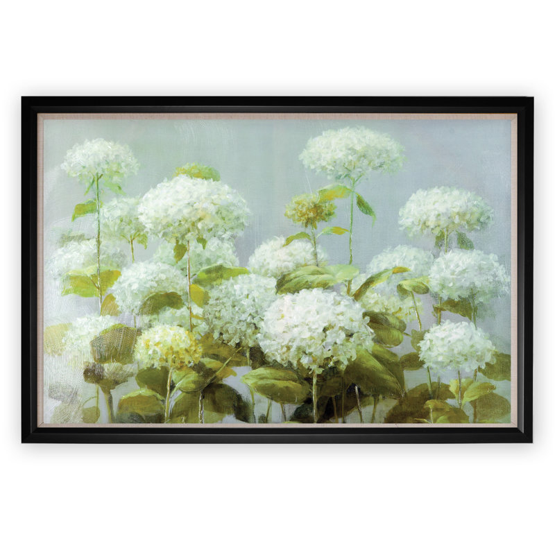 «White Hydrangea Garden», reproduction de peinture à l'huile sur toile encadrée en noir