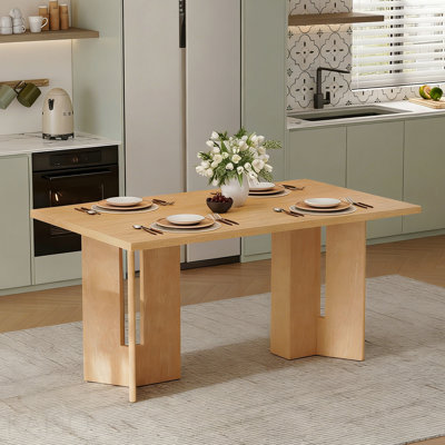 Farmhouse Wood Dining Table, 60" Rectangular Dining Table With Cutout Table Legs For Dining Room, Kitchen And Living Room (Natural Wood Wash)