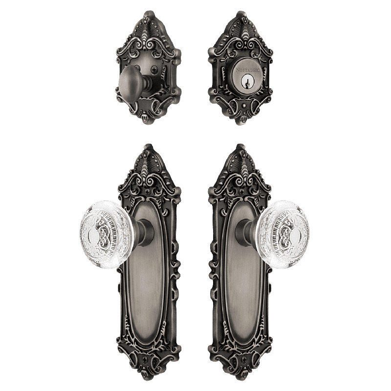 Nostalgic Warehouse Victorian Entry Set with Crystal Egg & Dart Knob, Antique Pewter, 2.75