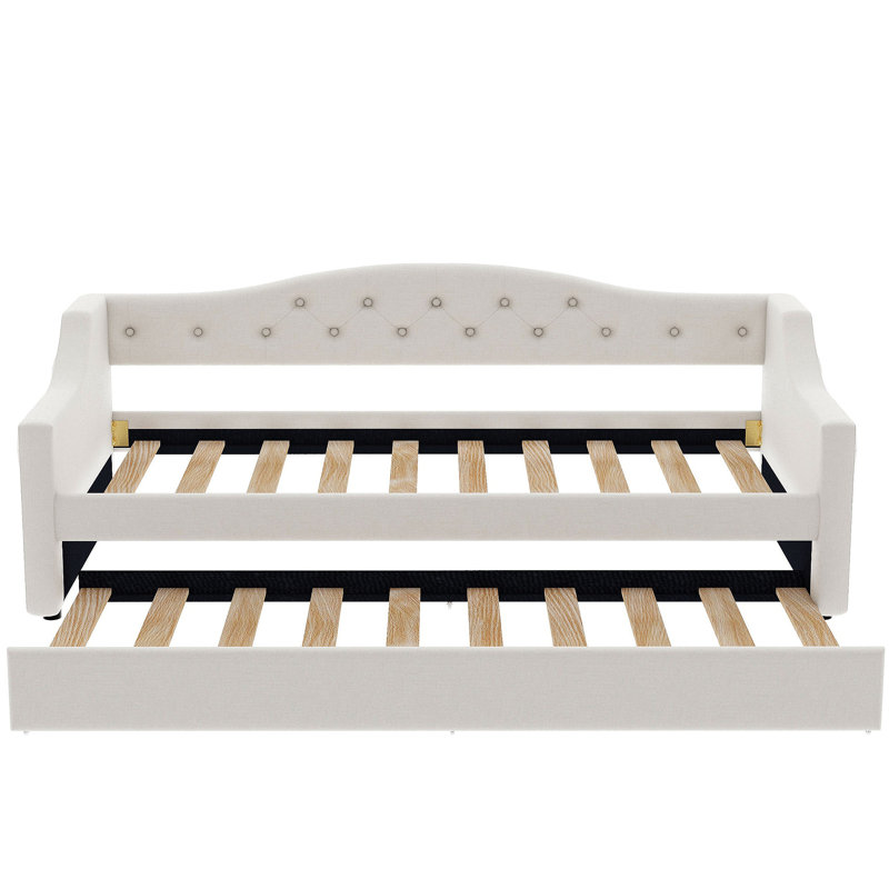 Lit de jour rembourré avec ceinture DEL et lit gigogne, Simple extra long, Beige