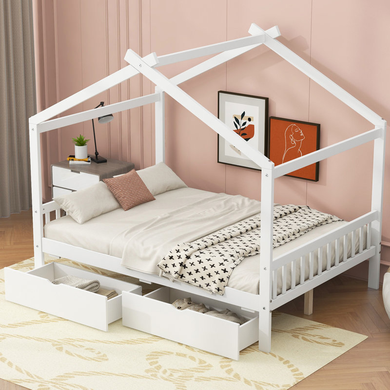 Lit plateforme avec deux tiroirs House, Blanc