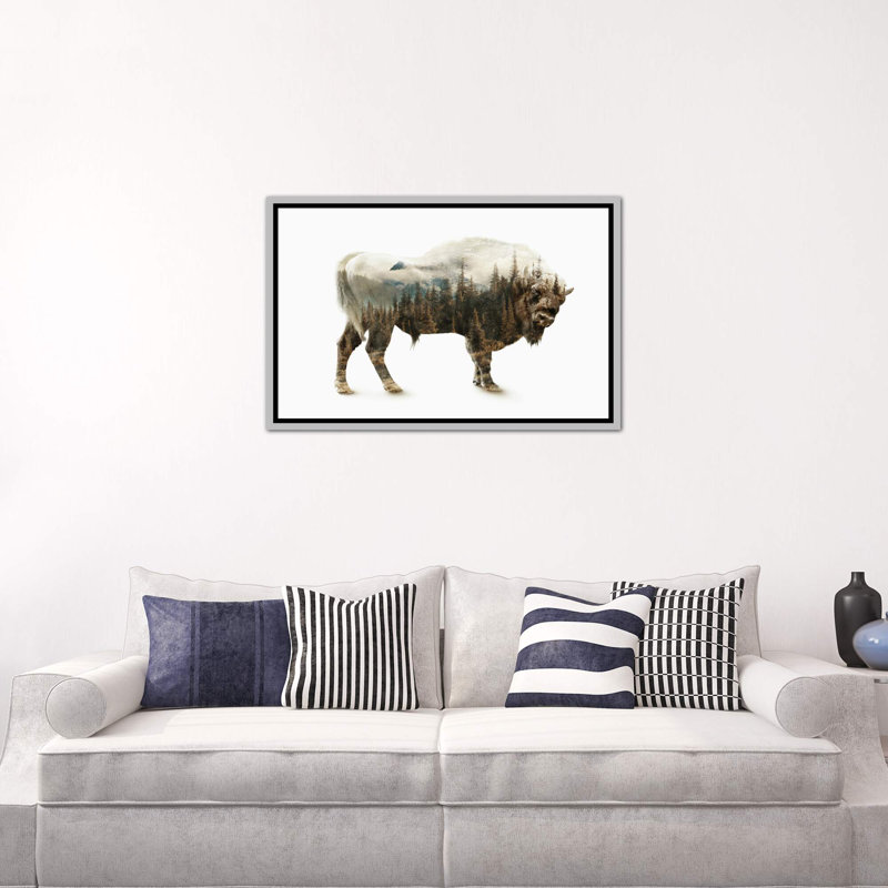 « bison » par riza peker-impression sur image, Toile avec cadre argenté, H 18 po x l 26 po x P 1,5 po