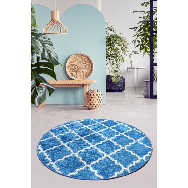 Stylish Round Carpet, 55.1 in Diameter, Soft 100% Polyester, 0.4 in Pile Height | Antibacterial, Non-Slip Underside, Machine Washable at 86°F | Ideal for Living Room, Bedroom, & Play Areas, Durable & Easy to Maintain