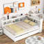 Lit double avec bibliothèques en forme de L et agencement soigné en blanc - Tiroirs de précision pour chambre à coucher, Modern Essential