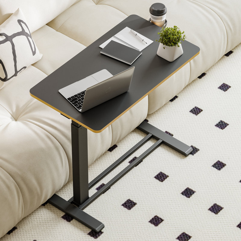 Kristee Adjustable and Movable Overbed Table with Hidden Casters, Black with Maple Edge, 40.5" H x 31.5" W x 17.7" D