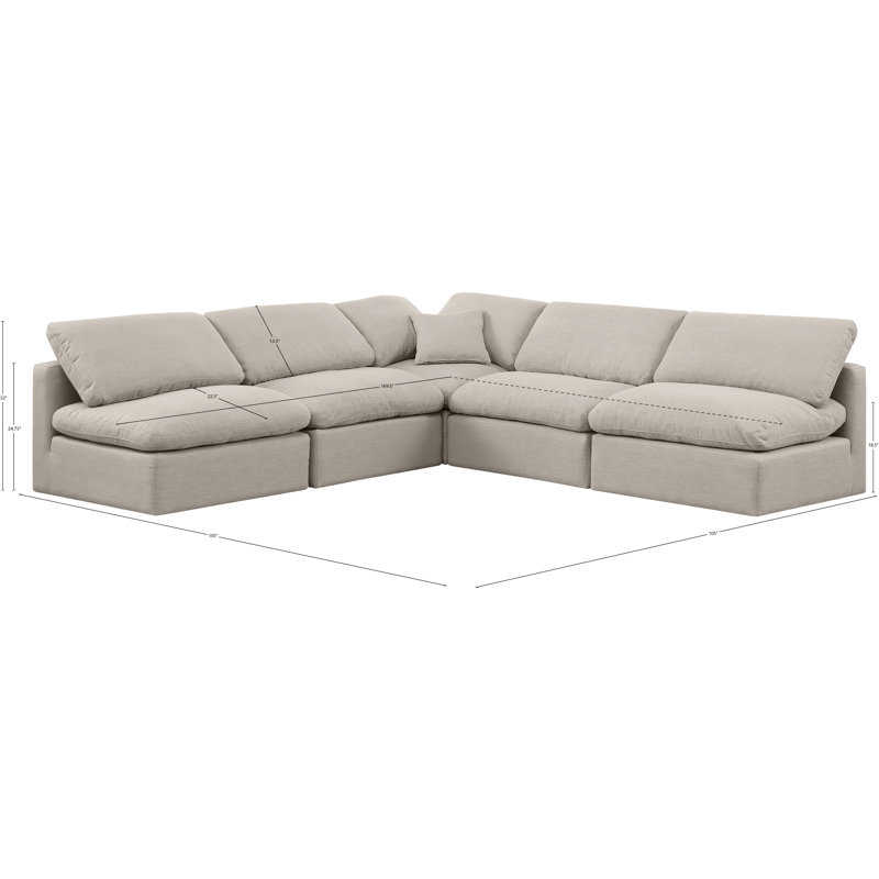 Itala Upholstered L-Shaped Sectional Reversible, Beige Linen Textured Fabric