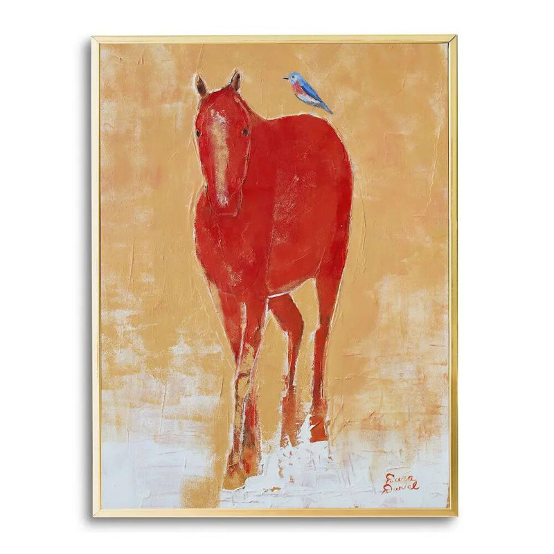 Red Horse Print by Dara Daniel, Gold Floater Framed Canvas, No Mat, 26" H x 20" W