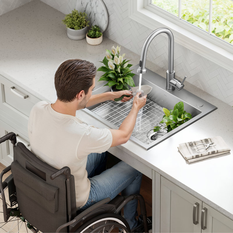 KRAUS Fairlane 25” ADA Compliant Drop In / Top Mount Single Bowl 18-Gauge Stainless Steel Kitchen Sink, Drop-In