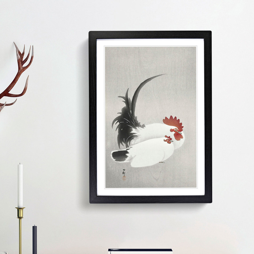 White Rooster & Hen by Ohara Koson - Picture Frame Painting Print