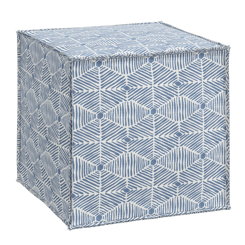 Repose-pieds carré à motif floral 19 po Beyla, Bleu délavé diamant peint