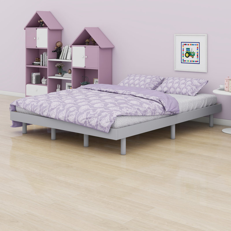 Modern Design Floating Platform Bed Frame, Gray, Queen