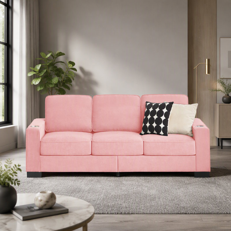 Modern Snowfleece Fabric 3-Seater Sofa