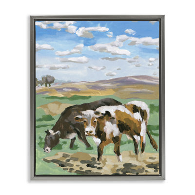 Grazing Cattle Landscape Framed Floater Canvas Wall Art by Melissa Wang