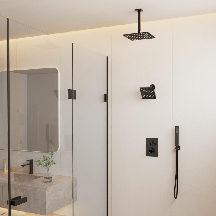 Crozet Thermostatic Shower System with Dual Shower Head and Hand Shower (Valve Included)