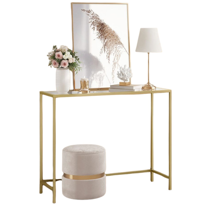 100 cm W Glass Top Console Table, Black, Black, Black